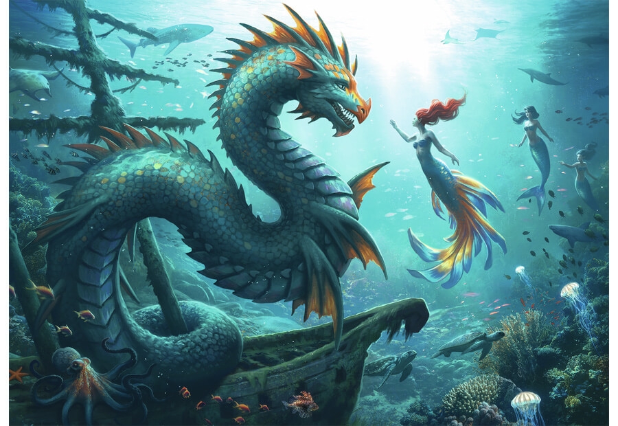 Enchanted Depths: Dragon, Mermaid and Turtles