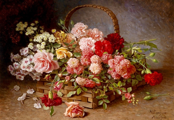 Billede af A Basket of Roses and Carnations