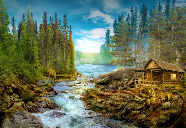 Se A Log Cabin by the Rapids hos Puzzleshop
