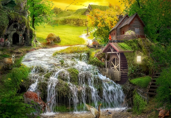 Se A Log Cabin by the Magic Creek hos Puzzleshop