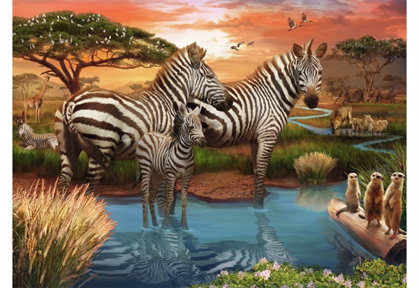 Billede af Zebras at Waterhole hos Puzzleshop