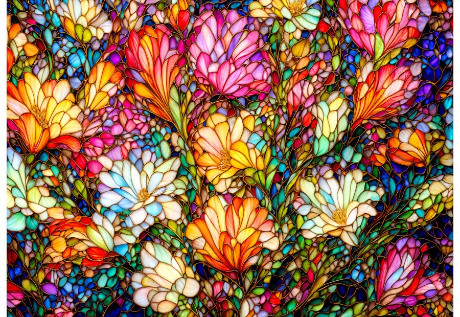 Abstract Stained Glass Flower Garden