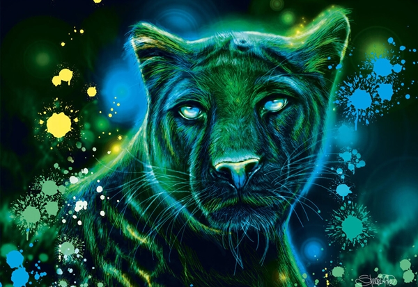 Se Neon Blue Green Panther hos Puzzleshop