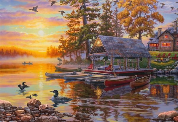 Se Boathouse with Canoes hos Puzzleshop
